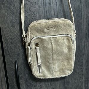 AMERICAN LEATHER Suede Crossbody Bag / Taupe / with Gold finish